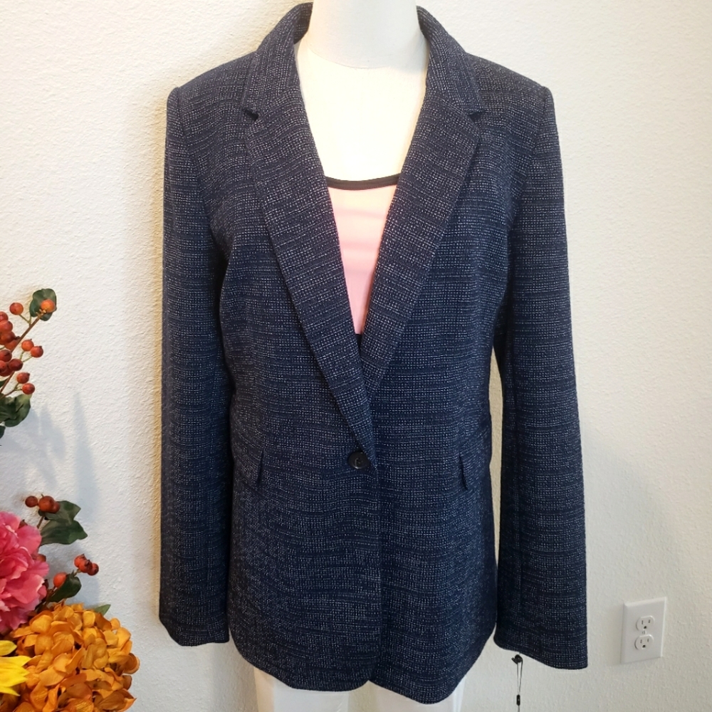 DKNY Essentials Long Sleeve Navy & White Single Button Fitted Blazer--NWT--16 - Picture 3 of 15